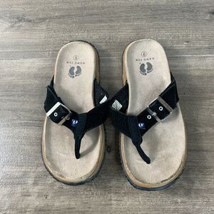 Hang Ten Mens Size 9 Suede Flip Flops Tong Sandals Black Slip On Rubber Soles